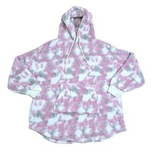 Hurley High Pile Sherpa Comfort Oversized Hoodie Women's Large Pink Purple White